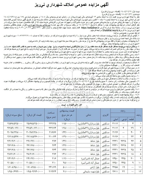 مزایده فروش املاک