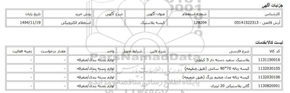 استعلام الکترونیکی، کیسه پلاستیک