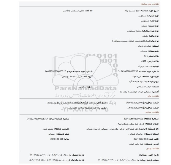 مزایده، تقسیم ترکه