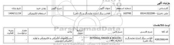 استعلام الکترونیکی، فلاشر رینگر (چراغ نمایشگر و زنگ تلفن)