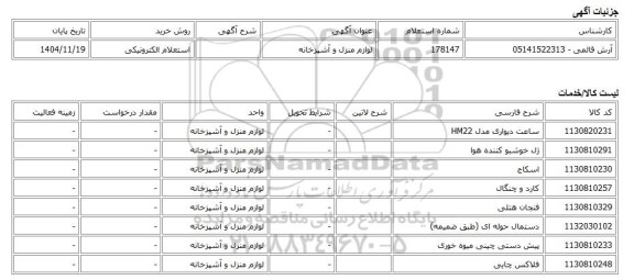 استعلام الکترونیکی، لوازم منزل و آشپزخانه