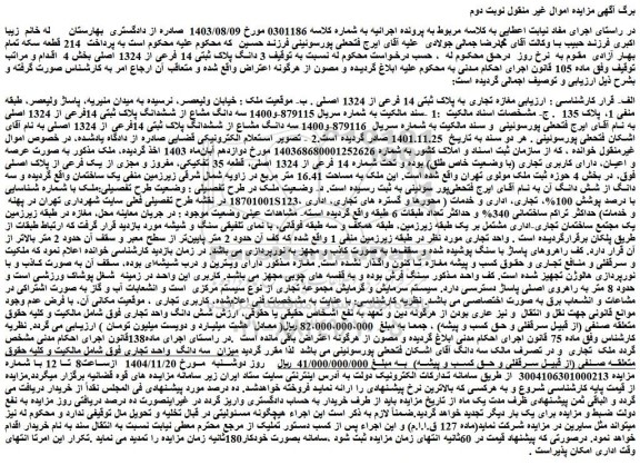 مزایده مغازه تجاری به پلاک ثبتی 14 فرعی از 1324 اصلی 