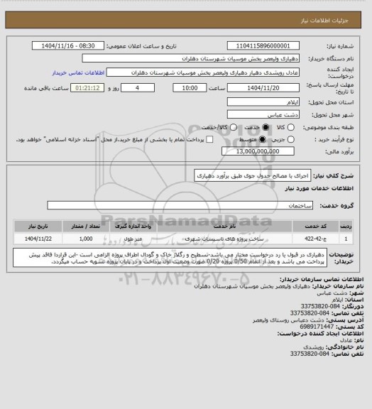 استعلام اجرای با مصالح جدول جوی طبق برآورد دهیاری
