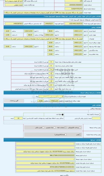 مزایده ، فروش یک دستگاه خودرو پژو سواری مدل 1394 اداره کل آموزش و پرورش استان چهارمحال و بختیاری