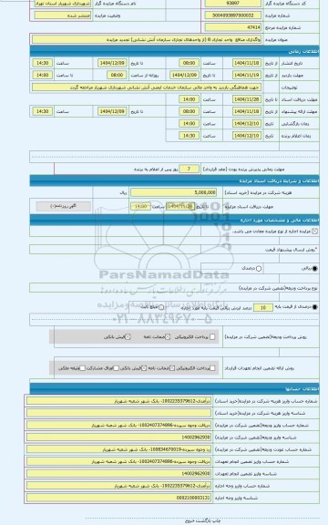 مزایده ، واگذاری منافع  واحد تجاری 8 (از واحدهای تجاری سازمان آتش نشانی) تجدید مزایده