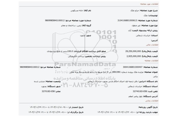 مزایده، ملک