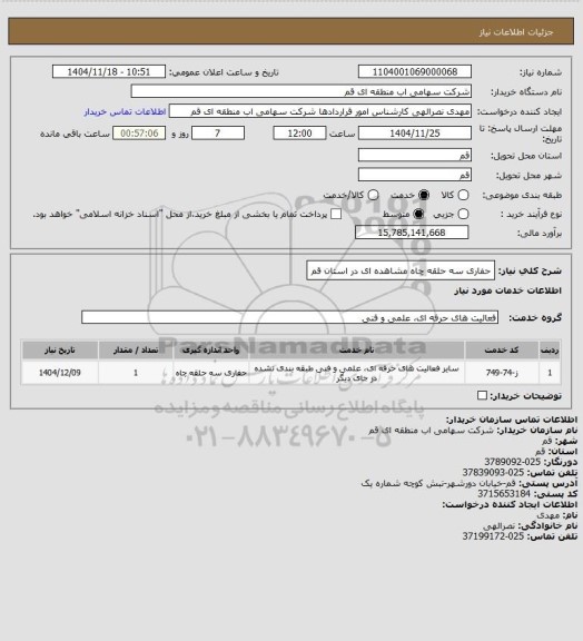 استعلام حفاری سه حلقه چاه مشاهده ای در استان قم