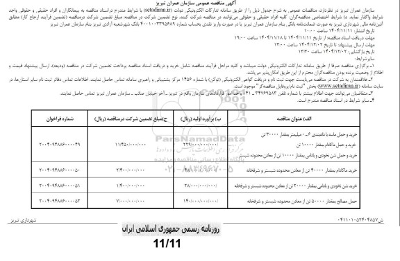 مناقصه خرید ماسه با دانه بندی ...
