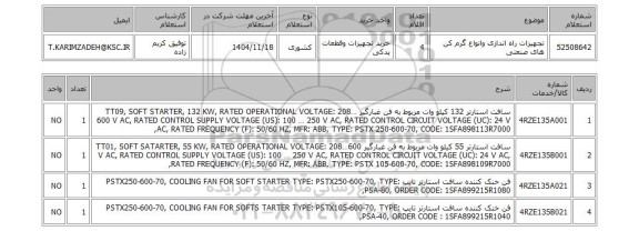 استعلام تجهیزات راه اندازی وانواع گرم کن های صنعتی