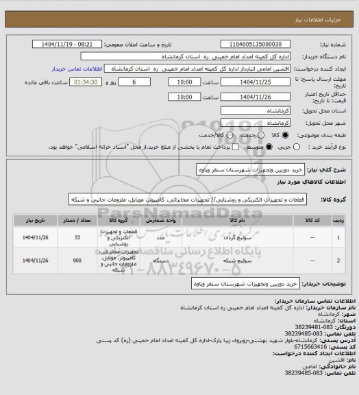 استعلام خرید دوربین وتجهیزات شهرستان سنقر وپاوه