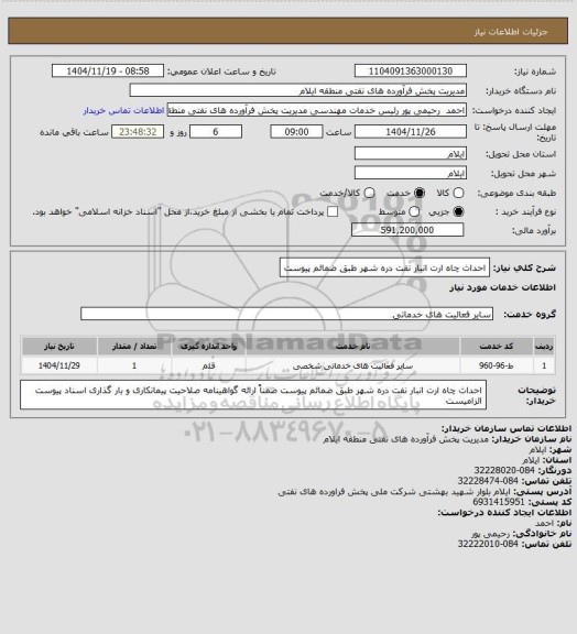 استعلام احداث چاه ارت انبار نفت دره شهر   طبق ضمائم پیوست
