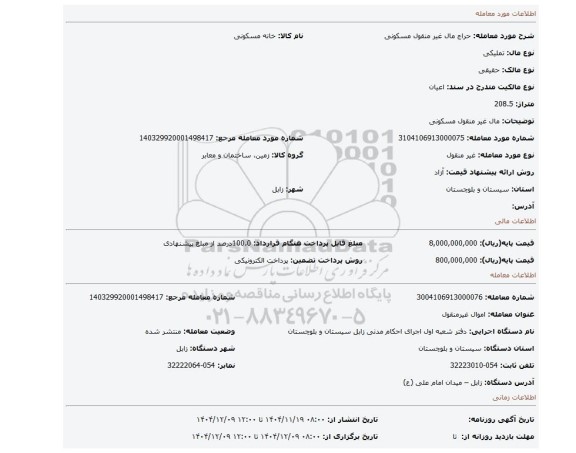 مزایده، مال غیر منقول مسکونی
