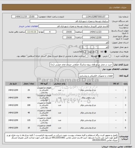 استعلام خرید در محل چراغ های پروژه پارکینگ طبقاتی خیابان امام خمینی (ره)