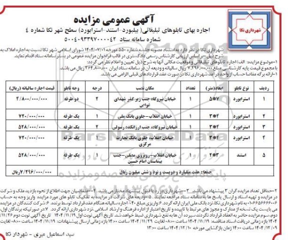 مزایده اجاره بهای تابلوهای تبلیغاتی (بیلبورد- استند- استرابورد) 