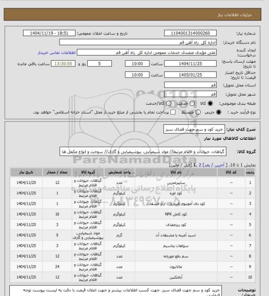 استعلام  خرید کود و سم جهت فضای سبز
