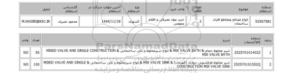 استعلام انواع مصالح ومقاطع فلزی ساختمان