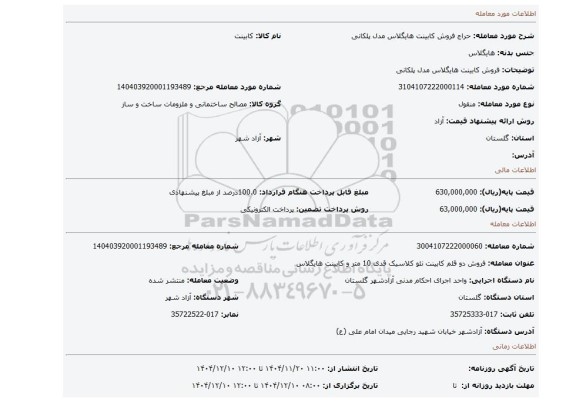 مزایده، فروش کابینت هایگلاس مدل پلکانی
