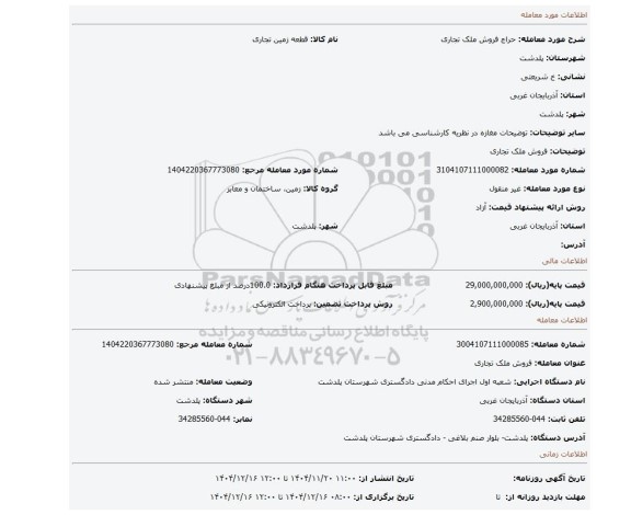 مزایده، فروش ملک تجاری