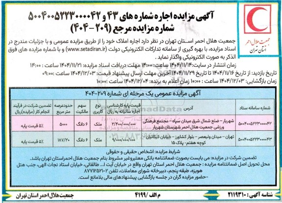 مزایده واگذاری اجاره املاک