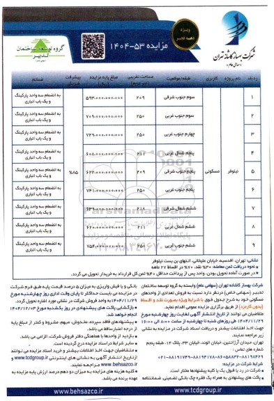 مزایده فروش تعدادی واحد مسکونی