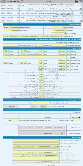مزایده ، لوازم یدکی خودرو به صورت ضایعاتی -محل نگهداری : انبار بندرلنگه- هزینه ضایعات به عهده خریدارمی باشد و تعهد محضری مبنی بر