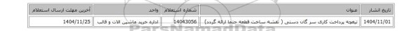 استعلام، تیغچه ‎پرداخت کاری سر گان دستی ( نقشه ساخت  قطعه حتما ارائه گردد)