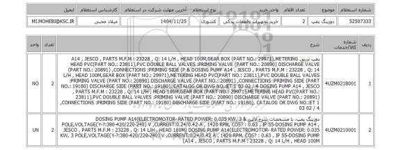 استعلام دوزینگ پمپ