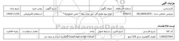 استعلام الکترونیکی، انواع پیچ مغزی آلن خور تمام رزوه * تامین اضطراری*