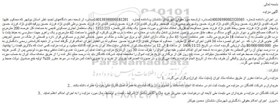 مزایده یک ساختمان تجاری مسکونی قدیمی به مساحت کل عرصه 200 مترمربع
