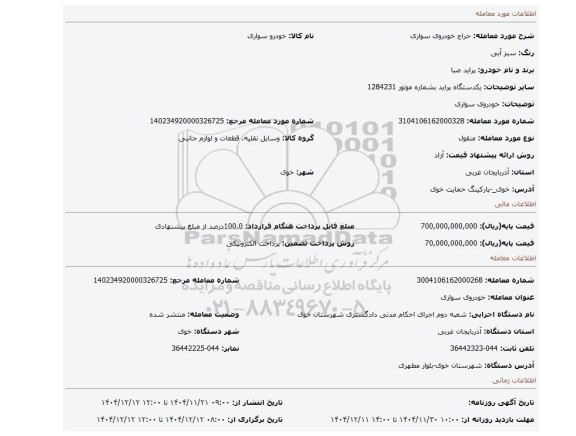 مزایده، خودروی سواری