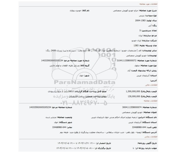 مزایده، خودرو کوروش صمصامی