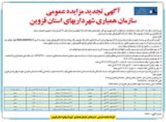 تجدید مزایده عمومی فروش 6 باب مغازه