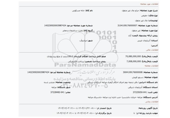 مزایده، مال غیر منقول
