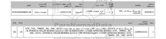 استعلام رولر بیرینگ بشکه ای NO.: 22219 E