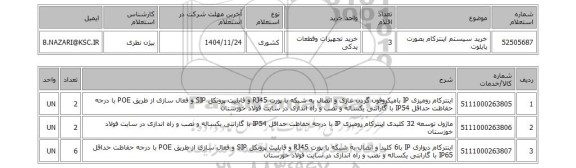 استعلام خرید سیستم اینترکام بصورت پایلوت