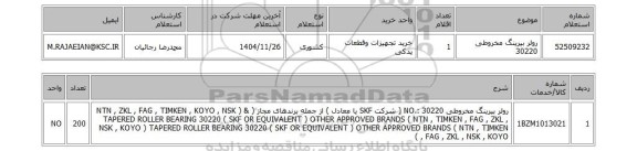 استعلام رولر بیرینگ مخروطی  30220
