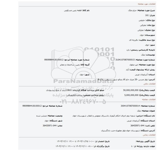 مزایده، ملک
