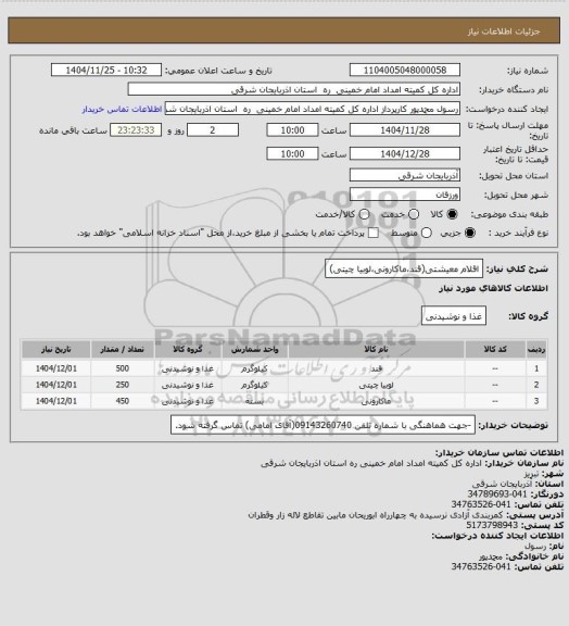 استعلام اقلام معیشتی(قند،ماکارونی،لوبیا چیتی)