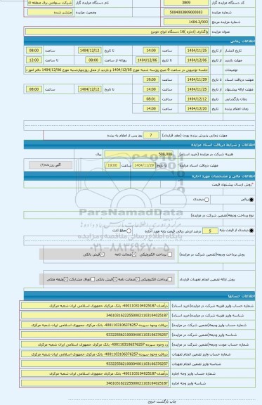 مزایده ، واگذاری (اجاره )16 دستگاه انواع خودرو