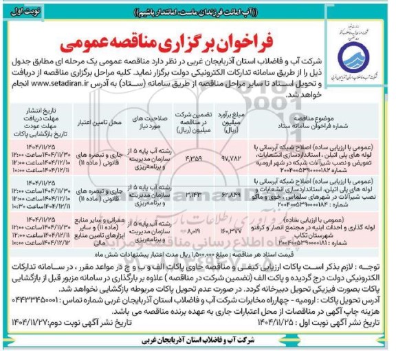  اصلاح شبکه آبرسانی با لوله های پلی اتیلن استانداردسازی انشعابات تعویض....