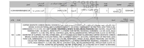 استعلام زغال با گریدK14Z3