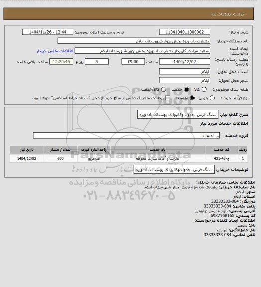 استعلام سنگ فرش ،جدول وکانیوا ی روستای بان ویزه
