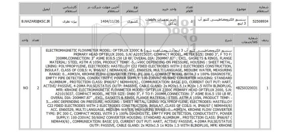 استعلام سنسور الکترومغناطیسی کنتور آب 3 اینچ