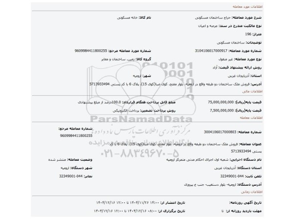 مزایده، ساختمان مسکونی