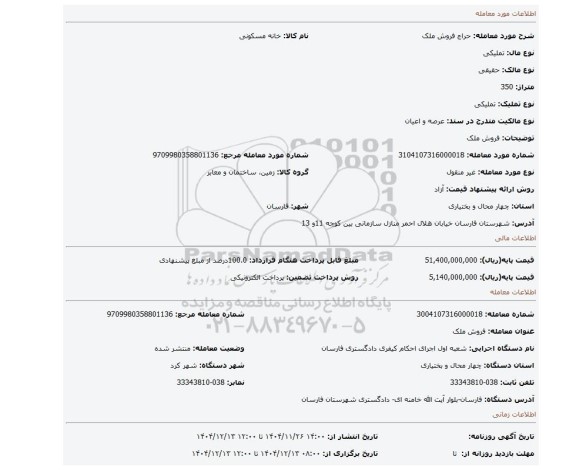 مزایده، فروش ملک