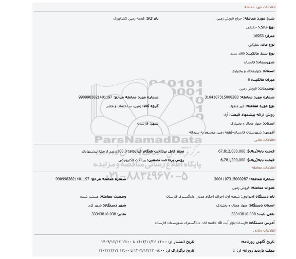مزایده، فروش زمین