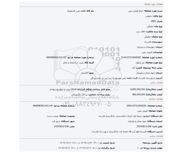 مزایده، فروش زمین
