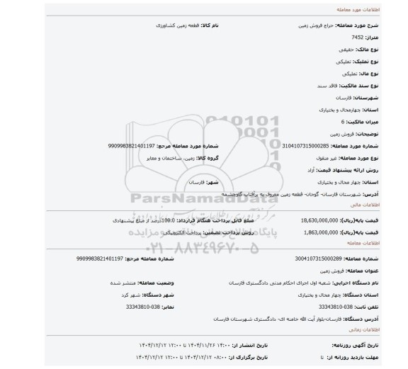مزایده، فروش زمین
