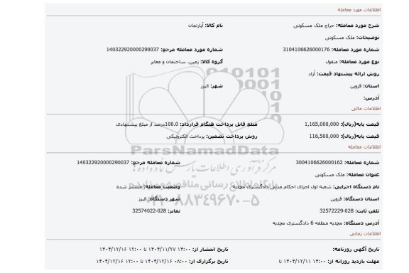 مزایده، ملک مسکونی