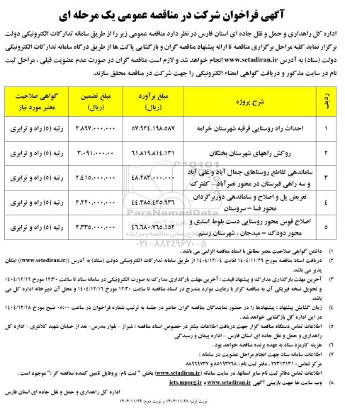 مناقصه احداث راه روستایی ....